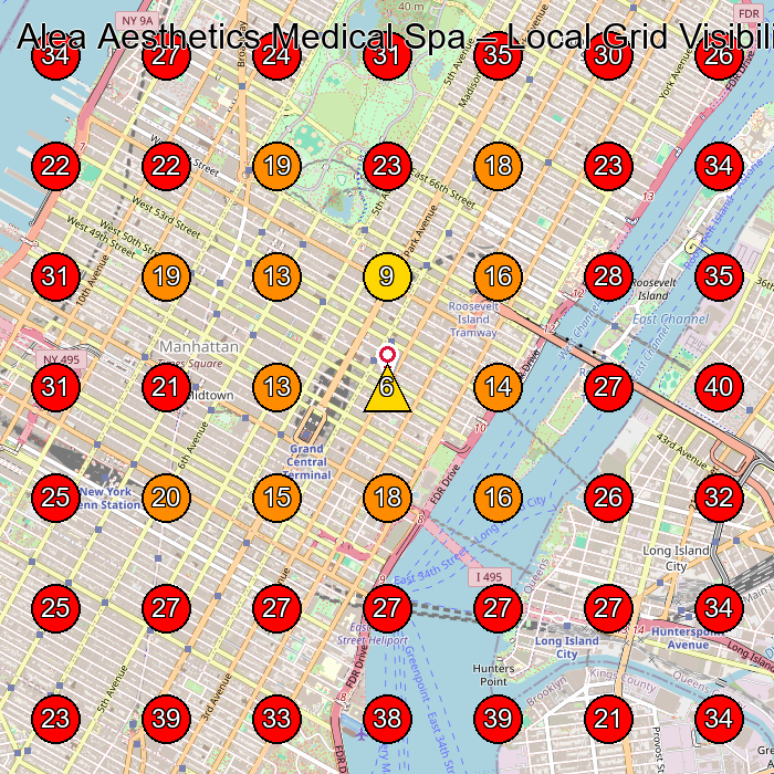 Alea Aesthetics Medical Spa GeoGrid visibility map for Light Bulb Supplier in New York